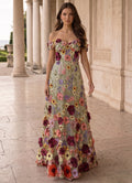 Romantic Botanical Garden Embroidered Off Shoulder Gown