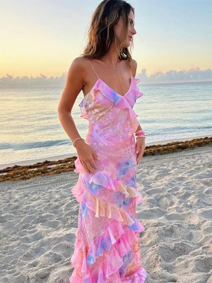 Women's Sleeveless Summer Dress with Ruffles