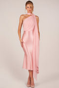 Blush Satin Halter Neck Mermaid Midi Dress