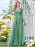 Sexy Deep V Neck Sequin & Tulle Maxi Long Evening Dress