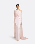 Blush Pink Sequin One Shoulder Draped Cape Maxi Dress
