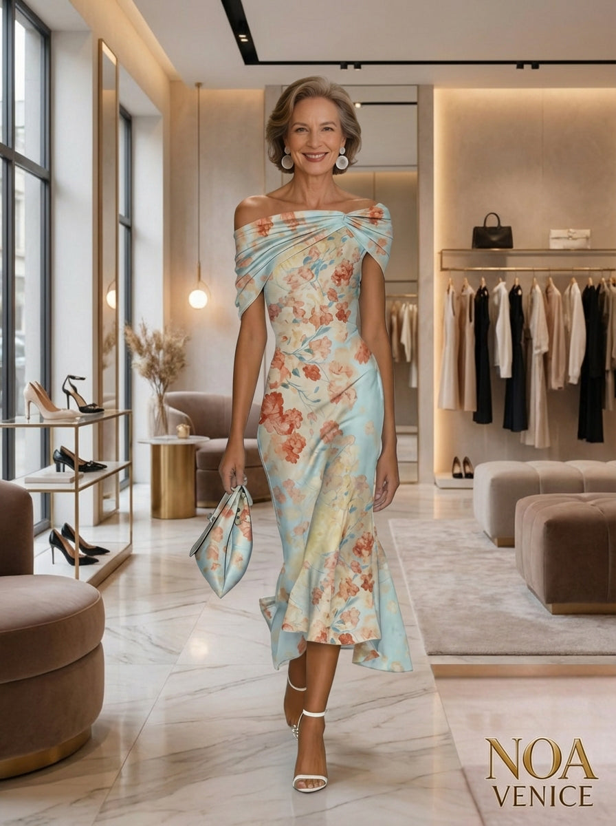 Pastel Floral Off-Shoulder Mermaid Maxi Dress