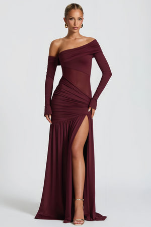 High Slit Ruched Formal Evening Gown