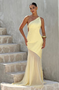 Yellow One Shoulder Asymmetric Draped Maxi Dress