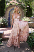 Abito da sera elegante vintage con rose floreali e perline e scollo a V profondo
