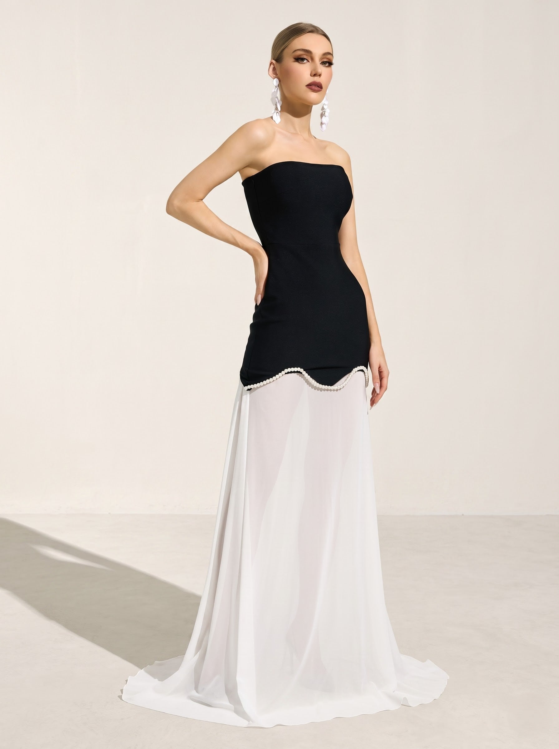 Elegant Black & White Layered Gown
