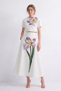 White Two-Piece Set with 3D Floral Embroidery