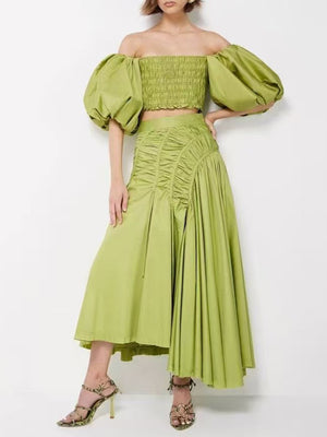 Boho Green Off Shoulder Top and Skirt