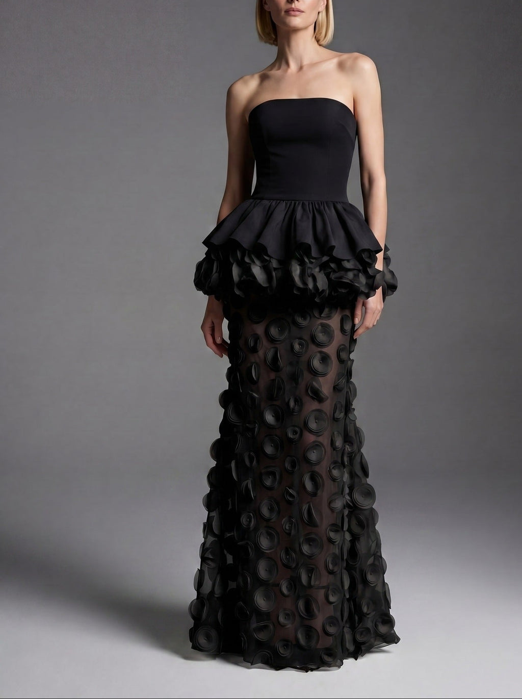Luxury Black Bodysuit Evening Gown