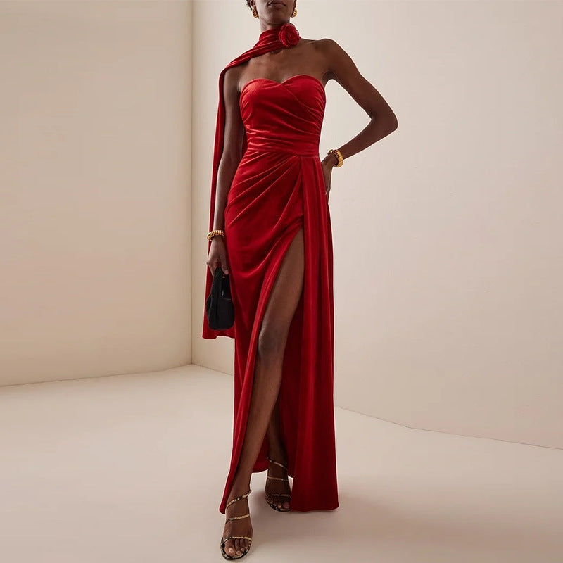 Burgundy Velvet Party Dress