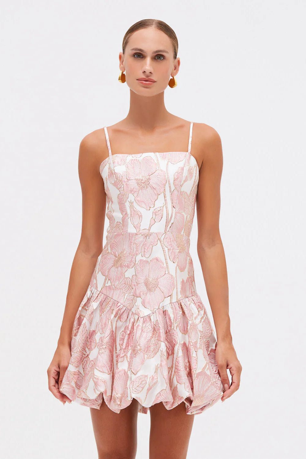 Women's Pink  Floral Jacquard  mini Dress
