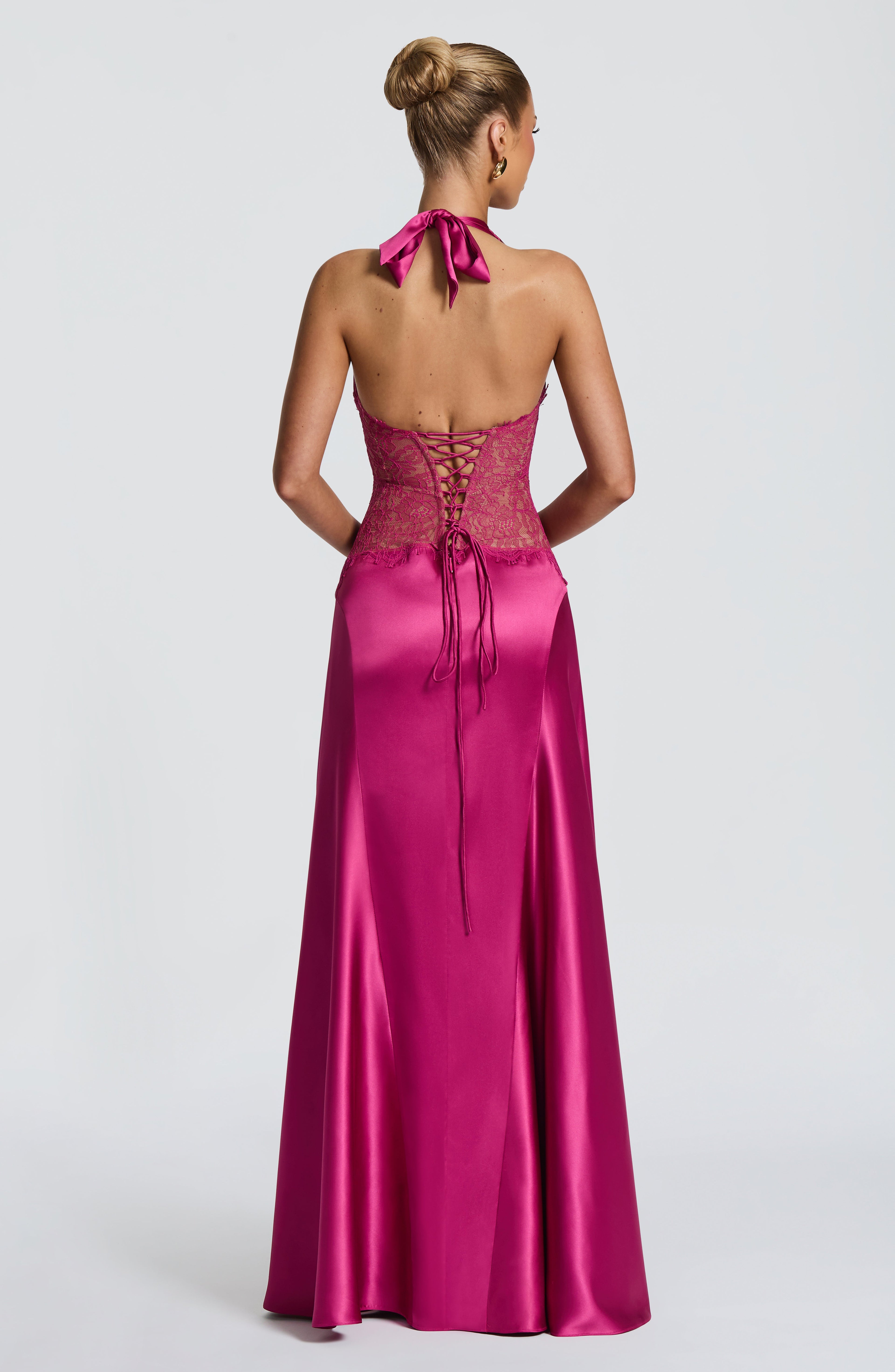 Minimal Chic Pink Satin Halter Bodycon Maxi Dress