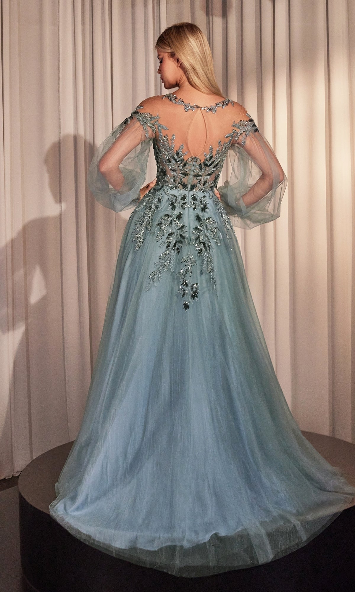 Sheer Long Sleeve Long Formal Dress