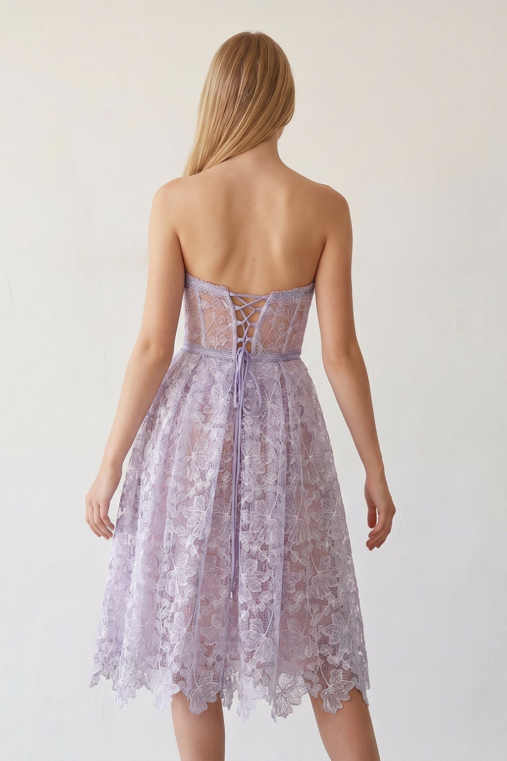 Lace Strapless Floral Midi Dress