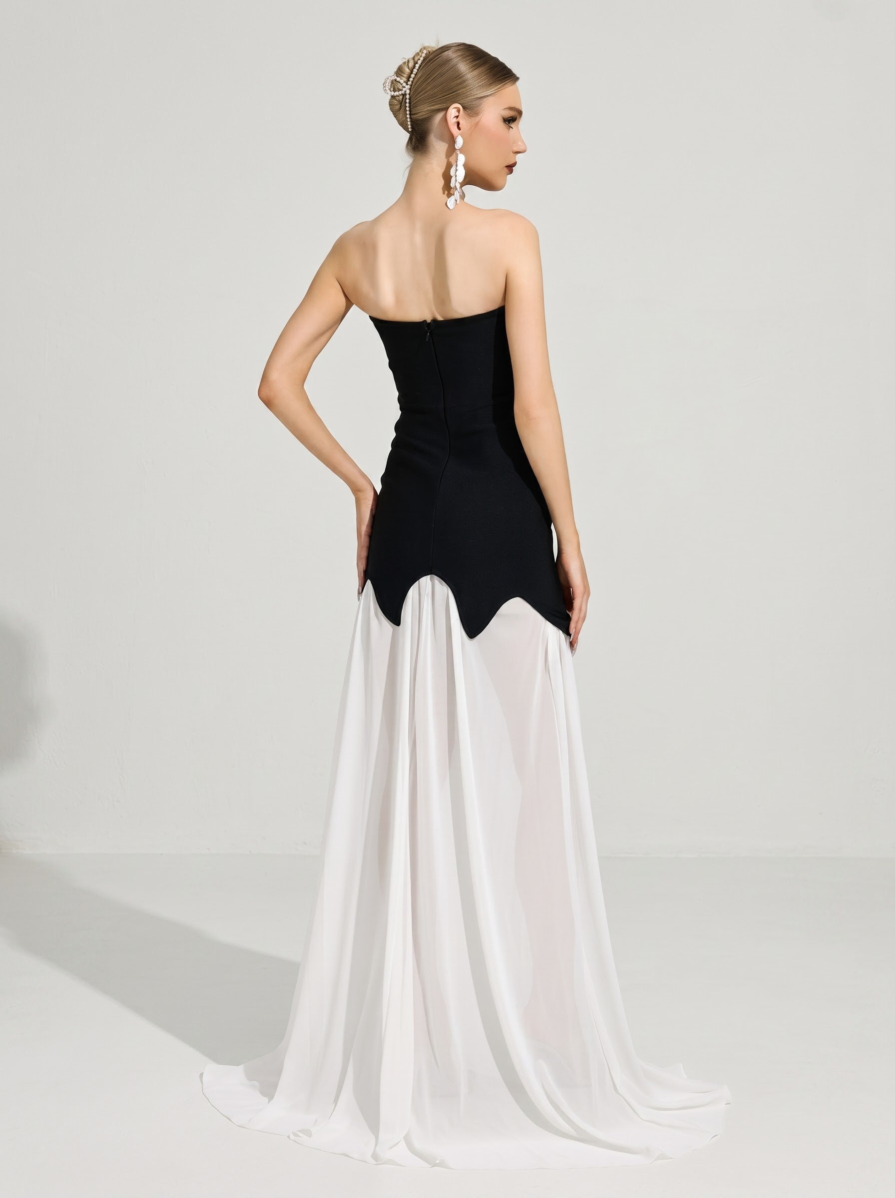 Elegant Black & White Layered Gown