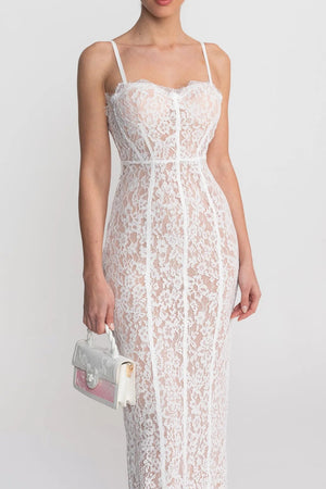 White Lace Midi Dress Elegant Cocktail