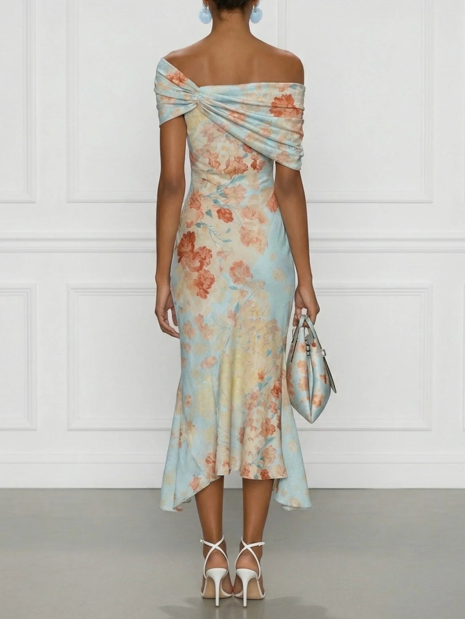 Pastel Floral Off-Shoulder Mermaid Maxi Dress