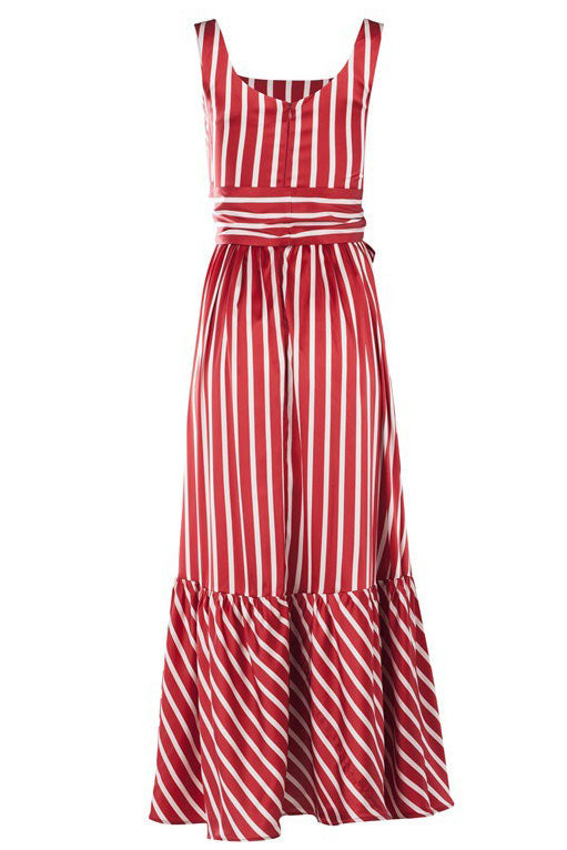 Women’s Red Striped Bow Tie Midi Dress