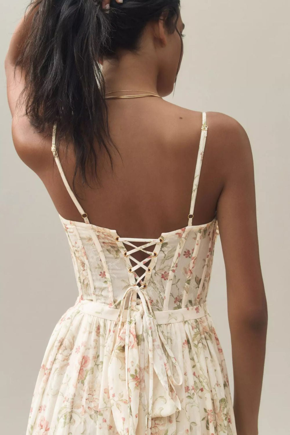 Cream Floral Belted Ruffle Tiered Slit Maxi Dress