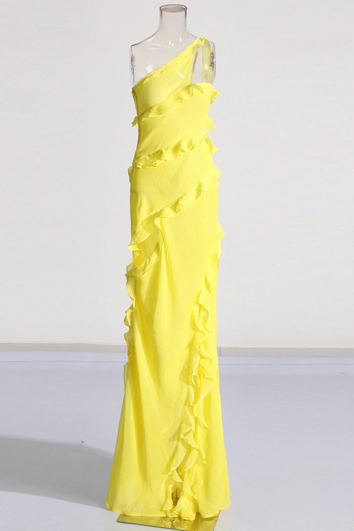 Nyssa Sleeveless Wood Ear Pleated Chiffon Maxi Dress