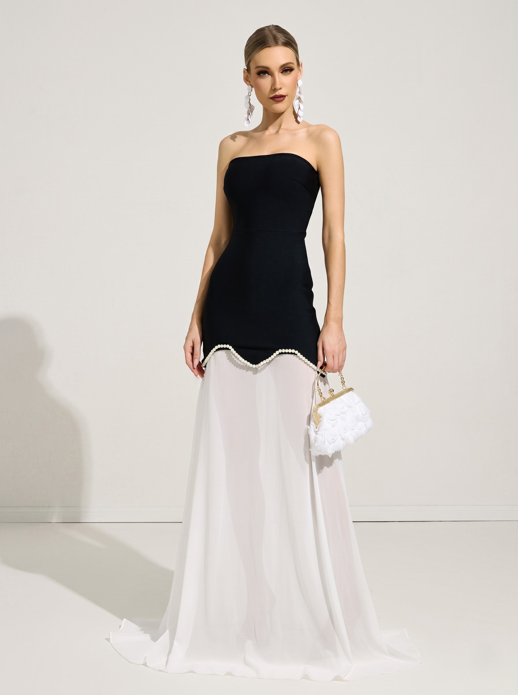 Elegant Black & White Layered Gown