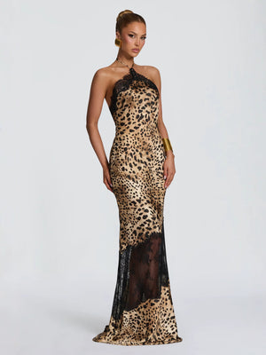 Leopard Print Lace Backless Circus Dress