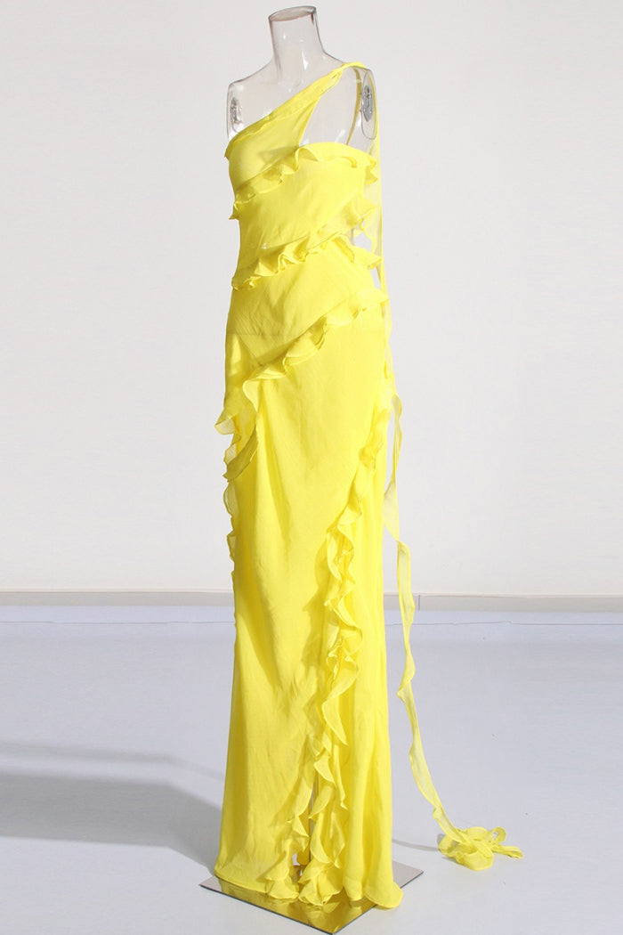 Nyssa Sleeveless Wood Ear Pleated Chiffon Maxi Dress
