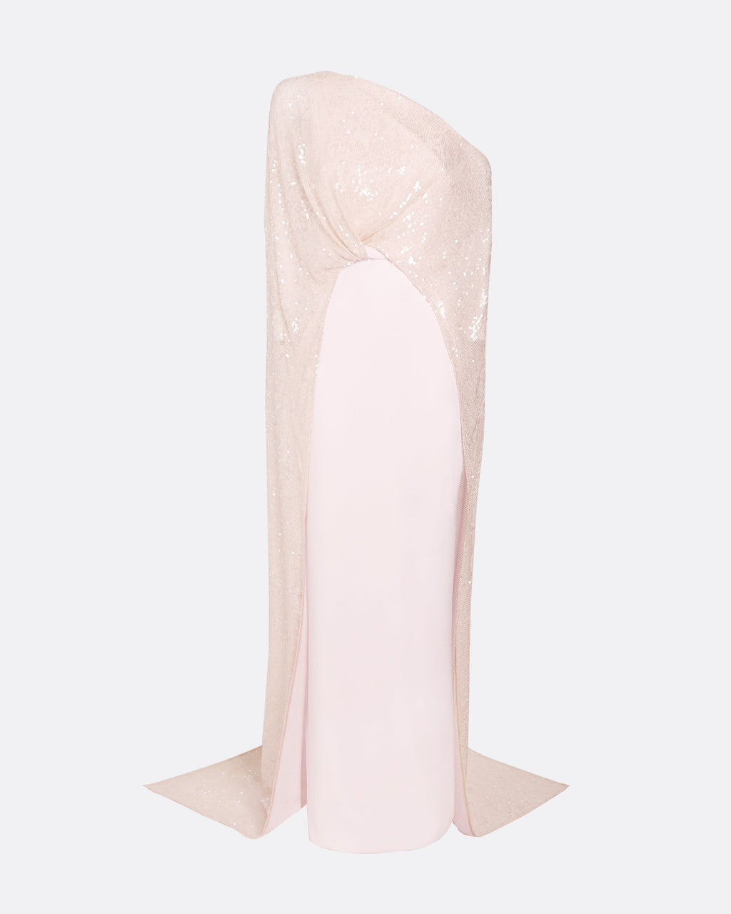Blush Pink Sequin One Shoulder Draped Cape Maxi Dress