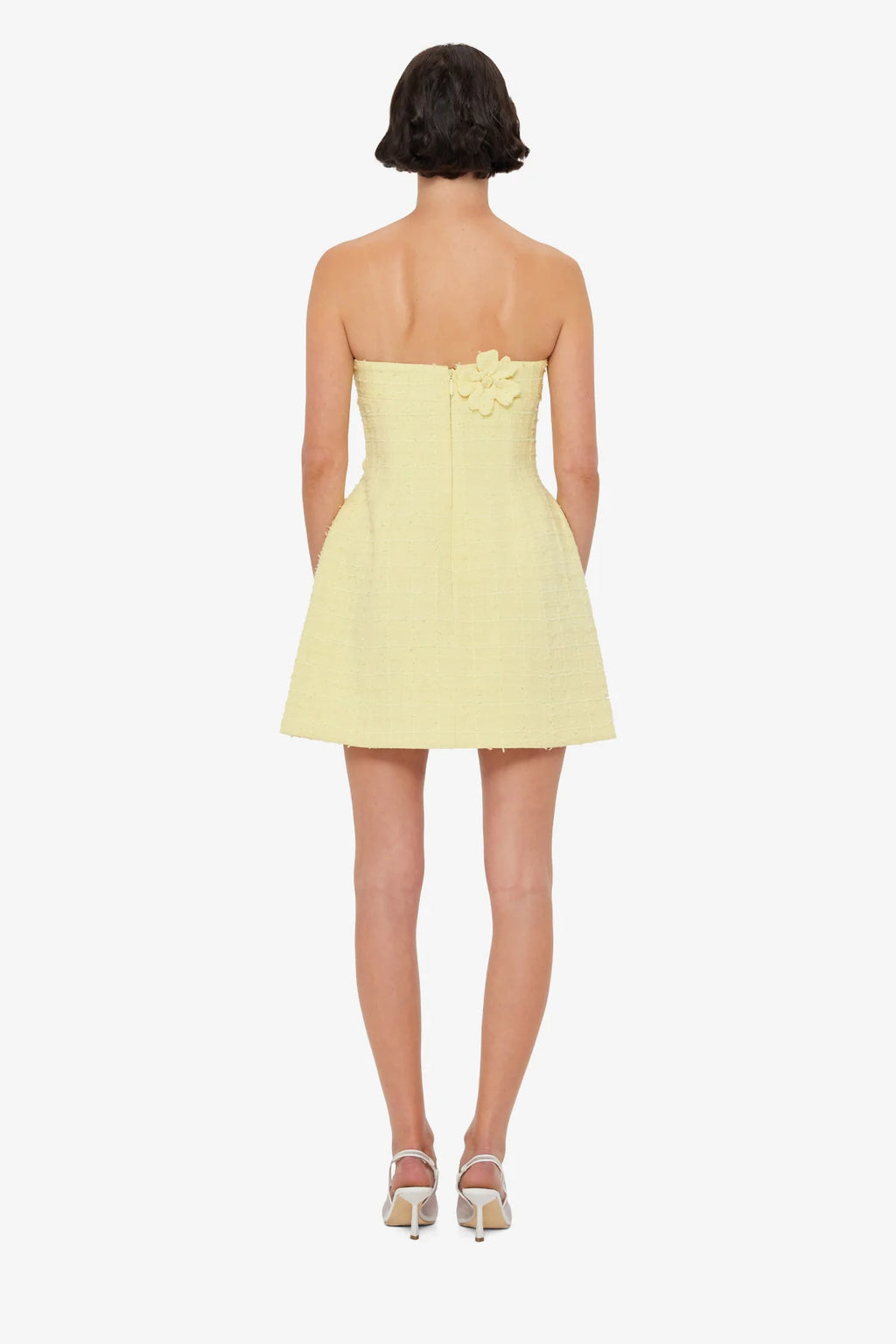 Women's Yellow Tweed Strapless Mini Dress
