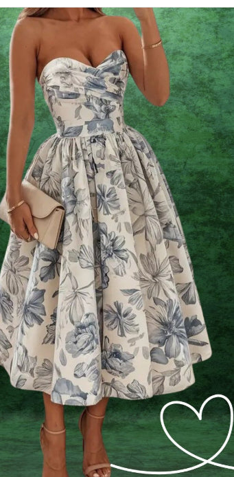 Floral Strapless Midi Dress