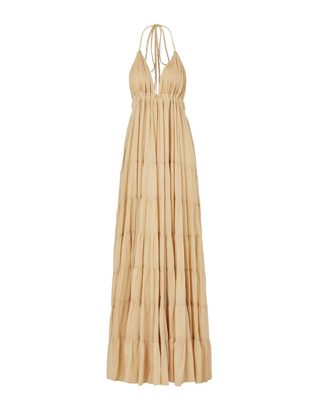 Elegant Boho Halter Neck Tiered Flowing Maxi Dress