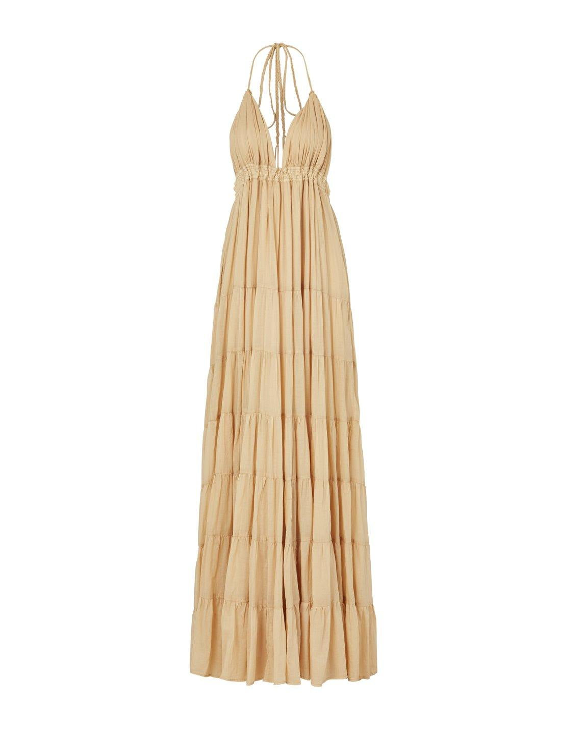 Elegant Boho Halter Neck Tiered Flowing Maxi Dress