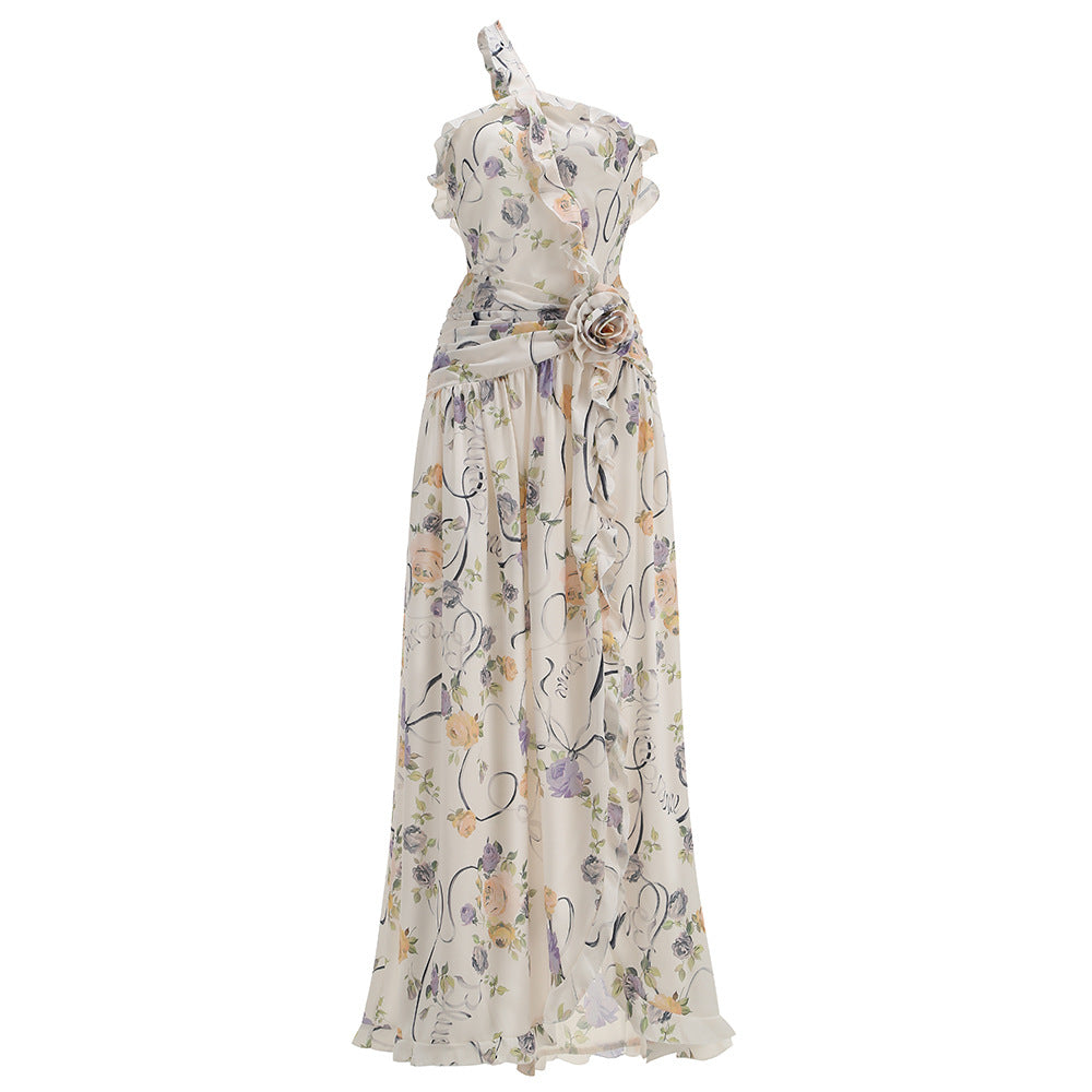 Chiffon Backless Floral Maxi Dress