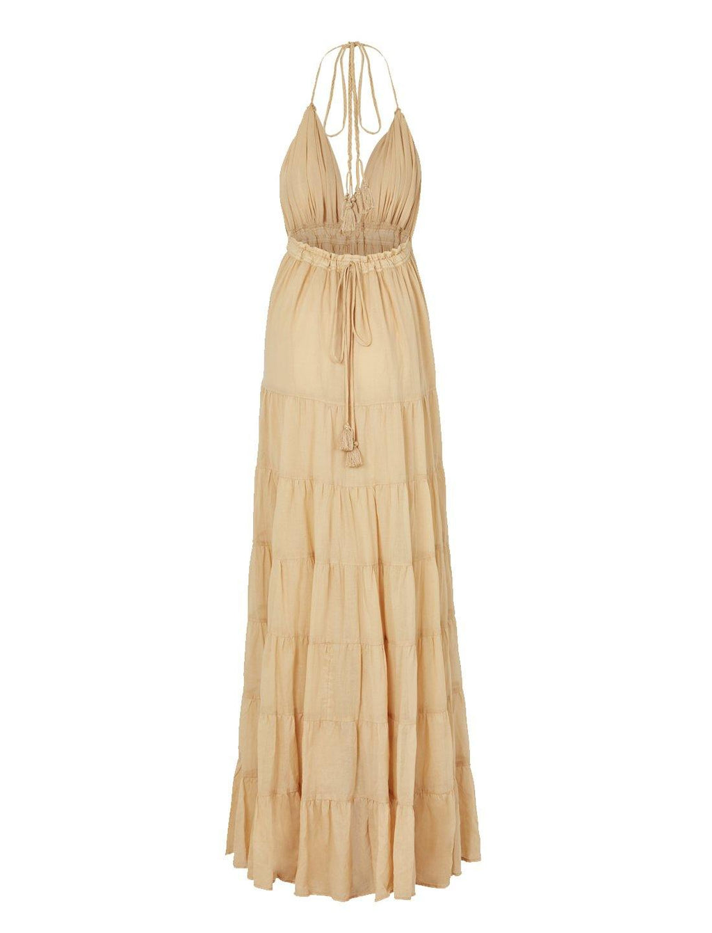 Elegant Boho Halter Neck Tiered Flowing Maxi Dress