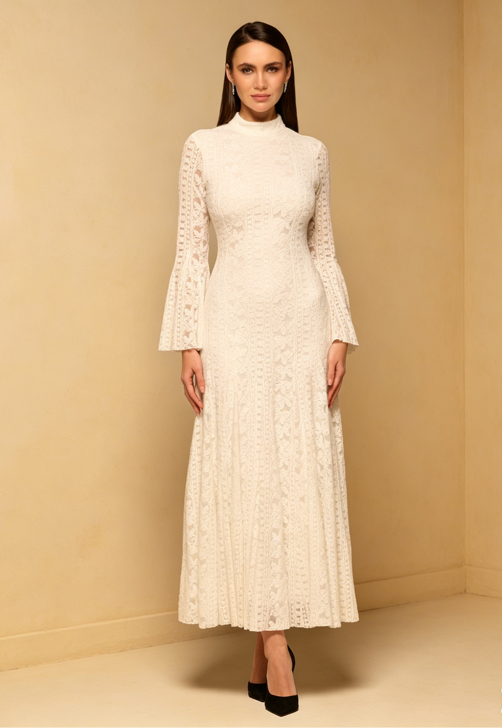 High Neck Lace Maxi Dress