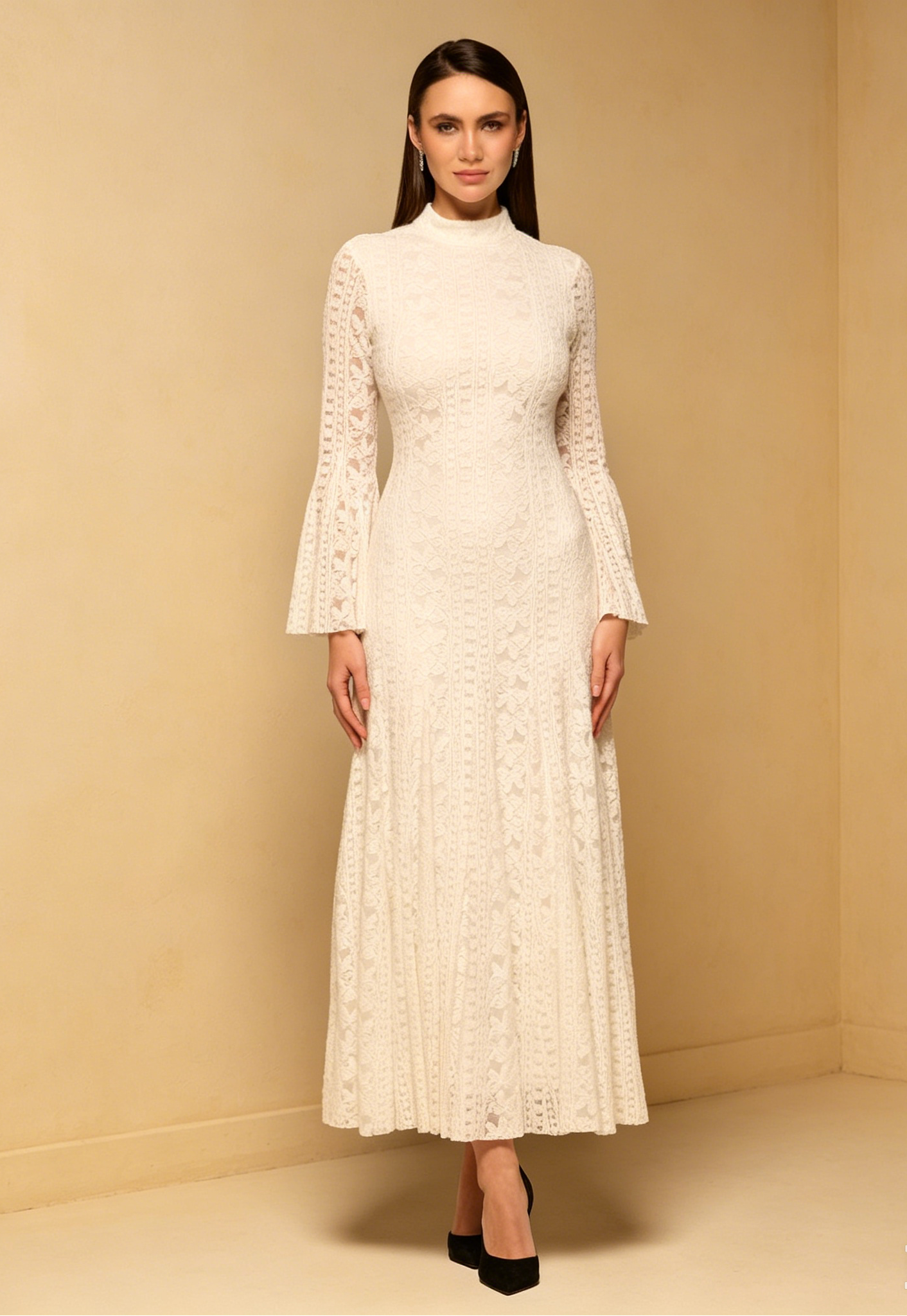 High Neck Lace Maxi Dress