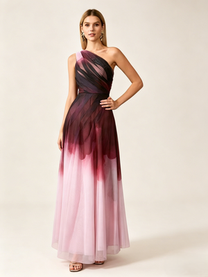 Sheer Ombre Tulle Burgundy to Pink