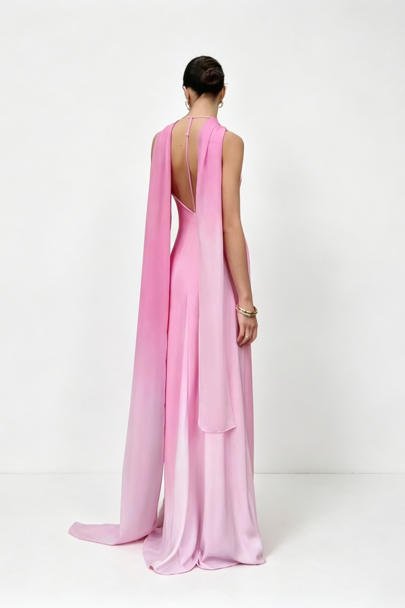 Pink Ombre Cape Backless Maxi Dress – Berynea