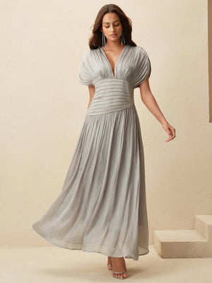 Women's V-Neck Pleated Waist Elegant