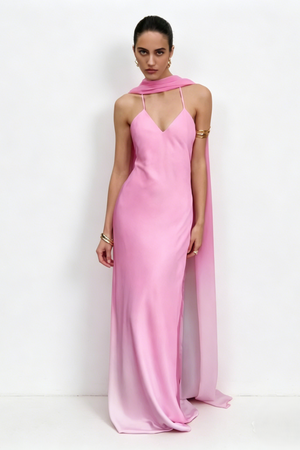 Pink Ombre Cape Backless Maxi Dress