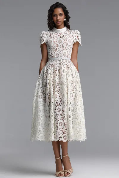 White Floral Lace Maxi Dress | Berynea