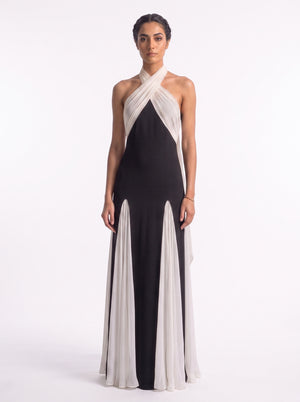 Black&White Contrast Evening Dress