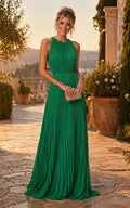 Emerald Green Pleated Halter Maxi Dress