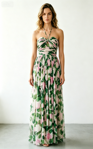 Women’s Floral Print Chiffon Maxi Dress