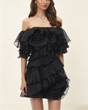 Romantic 3D Flower Ruffle Frill Mini Dress