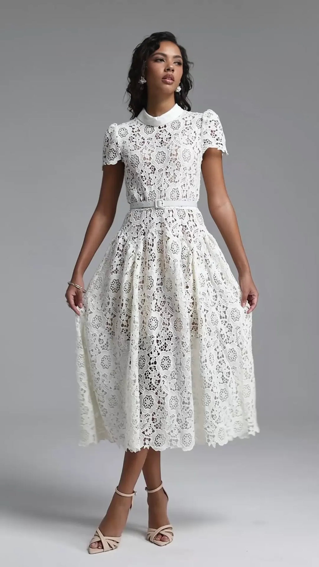 White Floral Lace Maxi Dress | Berynea