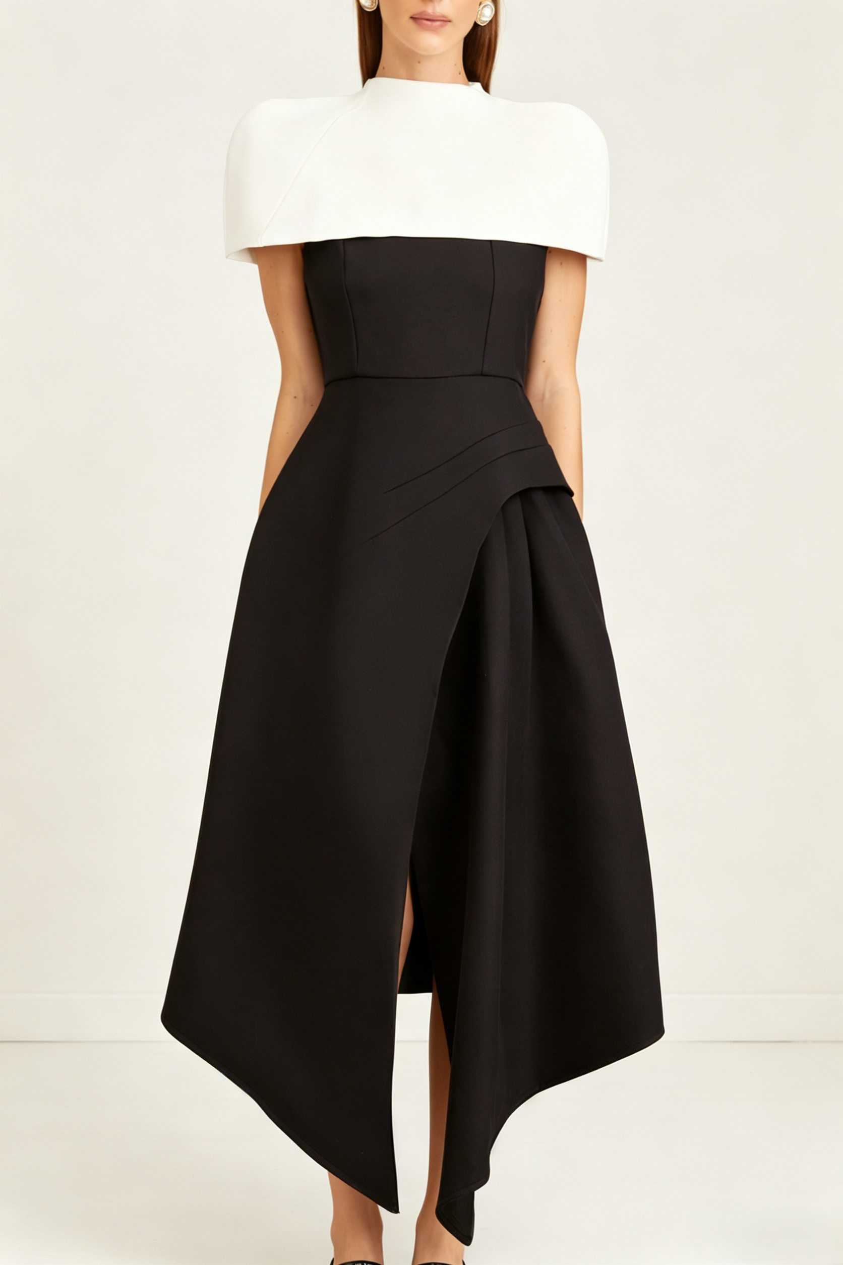 Modern Black and White Cape Dress
