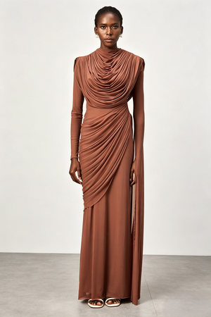 Chocolate Draped Formal Maxi Dress