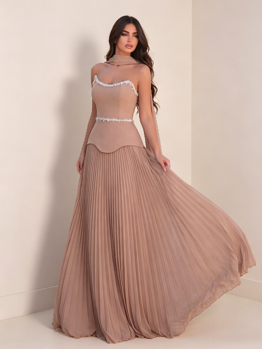 Corset&Pleated Maxi Skirt Wedding Guest Dress