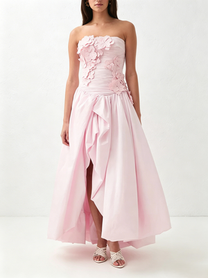 Pink Strapless 3D Floral Gown